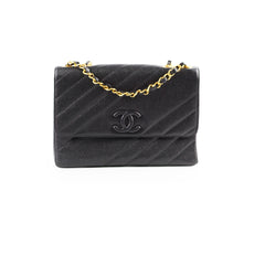 Chanel Vintage Jumbo Single Flap Diagonal Quilted Caviar Black