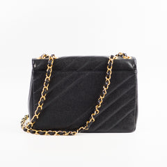 Chanel Vintage Jumbo Single Flap Diagonal Quilted Caviar Black