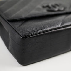 Chanel Vintage Jumbo Single Flap Diagonal Quilted Caviar Black