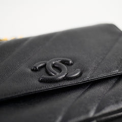 Chanel Vintage Jumbo Single Flap Diagonal Quilted Caviar Black