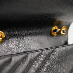 Chanel Vintage Jumbo Single Flap Diagonal Quilted Caviar Black