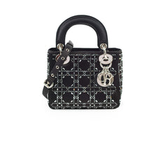 Christian Dior Mini Lady Dior Satin with Crystal Embellishment Black