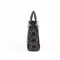Christian Dior Mini Lady Dior Satin with Crystal Embellishment Black