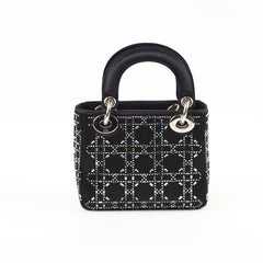 Christian Dior Mini Lady Dior Satin with Crystal Embellishment Black
