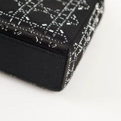 Christian Dior Mini Lady Dior Satin with Crystal Embellishment Black