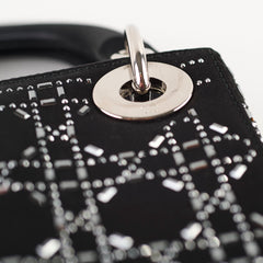 Christian Dior Mini Lady Dior Satin with Crystal Embellishment Black