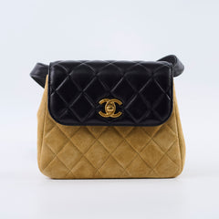 Chanel 25A Suede Mini Crossbody Black/Camel (Microchipped)