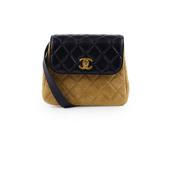 Chanel 25A Suede Mini Crossbody Black/Camel (Microchipped)