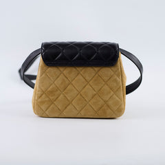 Chanel 25A Suede Mini Crossbody Black/Camel (Microchipped)