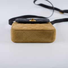 Chanel 25A Suede Mini Crossbody Black/Camel (Microchipped)
