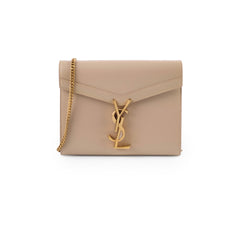 Saint Laurent Cassandra Chain Wallet Grain de Poudre Beige