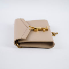 Saint Laurent Cassandra Chain Wallet Grain de Poudre Beige