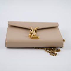 Saint Laurent Cassandra Chain Wallet Grain de Poudre Beige