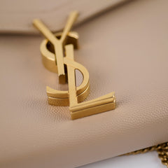 Saint Laurent Cassandra Chain Wallet Grain de Poudre Beige