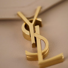 Saint Laurent Cassandra Chain Wallet Grain de Poudre Beige