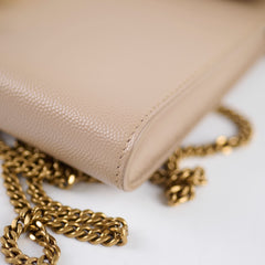 Saint Laurent Cassandra Chain Wallet Grain de Poudre Beige