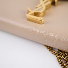 Saint Laurent Cassandra Chain Wallet Grain de Poudre Beige