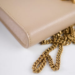 Saint Laurent Cassandra Chain Wallet Grain de Poudre Beige