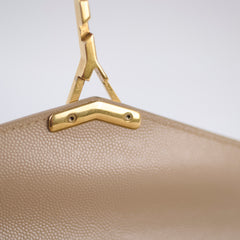 Saint Laurent Cassandra Chain Wallet Grain de Poudre Beige