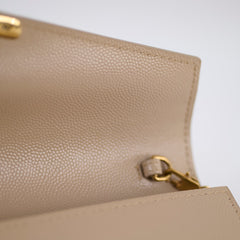 Saint Laurent Cassandra Chain Wallet Grain de Poudre Beige