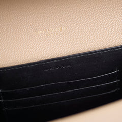 Saint Laurent Cassandra Chain Wallet Grain de Poudre Beige