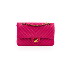Chanel Medium/Large Classic Flap Chevron Lambskin Fuchsia Pink