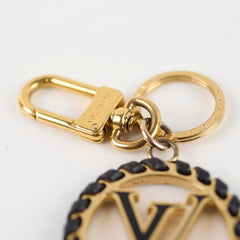 Louis Vuitton Very Bag Charm Key Holder Gold with Black Leather