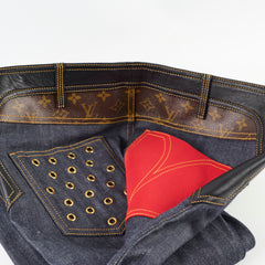 Louis Vuitton Denim Jeans Contrasting Leather Dark Blue Size 40