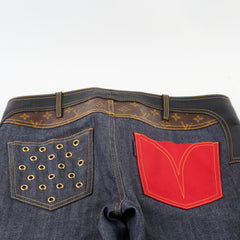 Louis Vuitton Denim Jeans Contrasting Leather Dark Blue Size 40