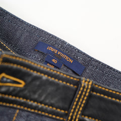 Louis Vuitton Denim Jeans Contrasting Leather Dark Blue Size 40