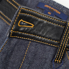 Louis Vuitton Denim Jeans Contrasting Leather Dark Blue Size 40