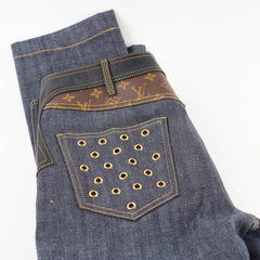 Louis Vuitton Denim Jeans Contrasting Leather Dark Blue Size 40