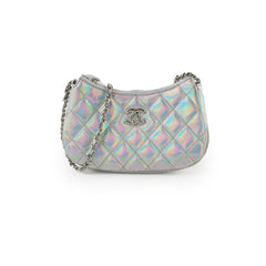 Chanel Iridescent Silver Holographic Clutch on Chain