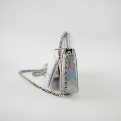 Chanel Iridescent Silver Holographic Clutch on Chain