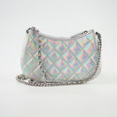 Chanel Iridescent Silver Holographic Clutch on Chain