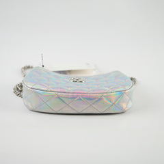 Chanel Iridescent Silver Holographic Clutch on Chain