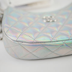 Chanel Iridescent Silver Holographic Clutch on Chain