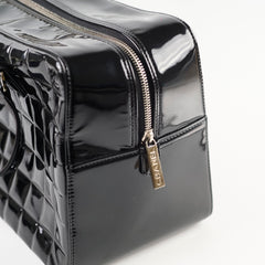 Chanel Vintage Patent Chocolate Bar Bowler Bag Black