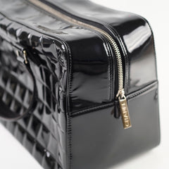 Chanel Vintage Patent Chocolate Bar Bowler Bag Black