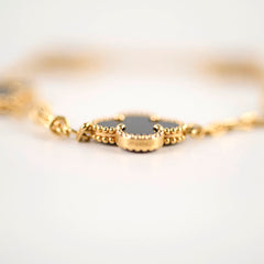 Van Cleef and Arpels Vintage Alhambra 5 Motif Onyx Bracelet