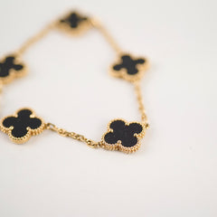 Van Cleef and Arpels Vintage Alhambra 5 Motif Onyx Bracelet