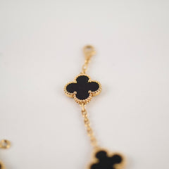 Van Cleef and Arpels Vintage Alhambra 5 Motif Onyx Bracelet