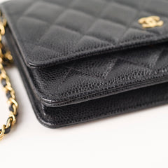 Chanel Caviar Wallet on Chain WOC Black GHW Microchipped