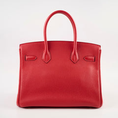 Hermes Birkin 30 Rouge Casaque P Square Stamp PHW