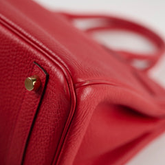 Hermes Birkin 30 Rouge Casaque P Square Stamp PHW