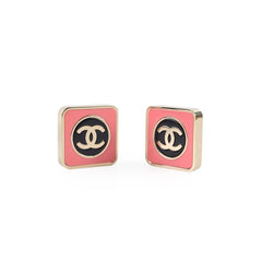 Chanel 23C CC Square Earrings Black/Pink Costume Jewellery