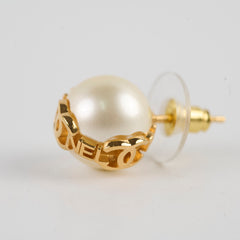 Chanel 23K CC Round Pearl Stud Earrings Costume Jewellery