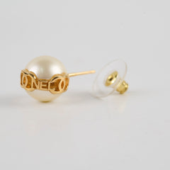 Chanel 23K CC Round Pearl Stud Earrings Costume Jewellery