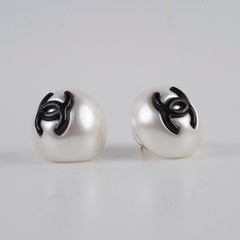 Chanel Black CC Pearl Earrings Costume Jewellery