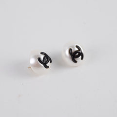 Chanel Black CC Pearl Earrings Costume Jewellery